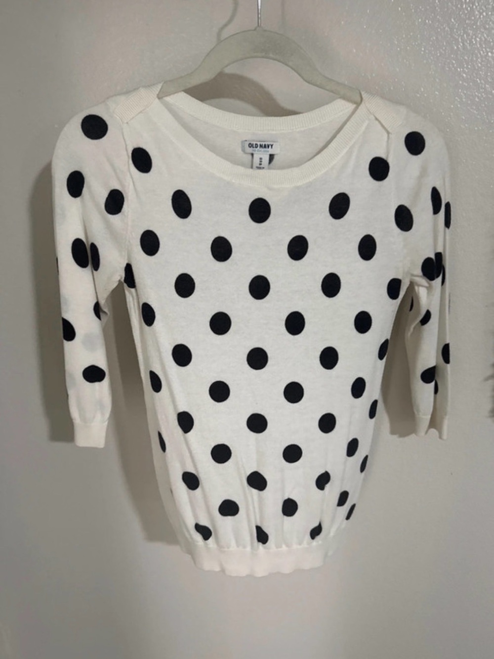 Old Navy White Sweater with Black Polka Dots